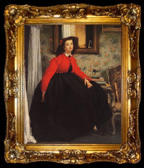 framed  James Tissot Portrait of Mlle.L.L(or Young Girl in Red Jacket), ta009-2